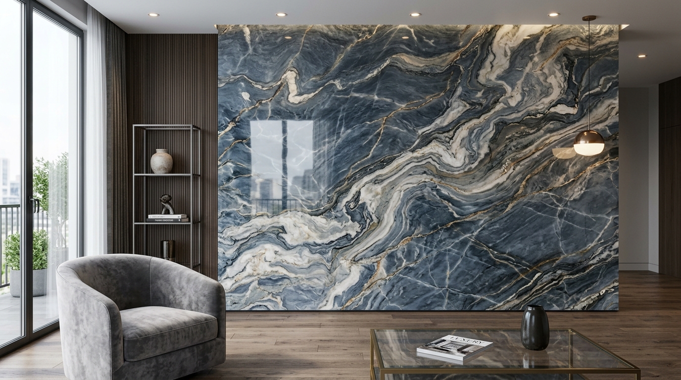 Fendi Blue European marble slab - exotic blue luxury marble supplier Kishangarh